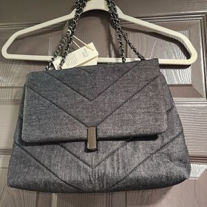 Gray Quilted Chain Strap Bag